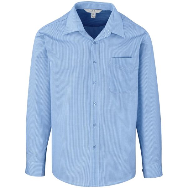 Mens Long Sleeve Micro Check Shirt - Light Blue
