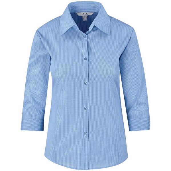 Ladies 3/4 Sleeve Micro Check Shirt - Light Blue