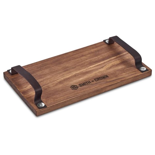 Serendipio Large Farm Style Wooden Tray with Leather Straps